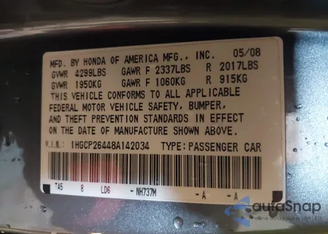 2008 Honda Accord 2.4 Lx-P z USA, uszkodzony, nr VIN 1HGCP26448A142034